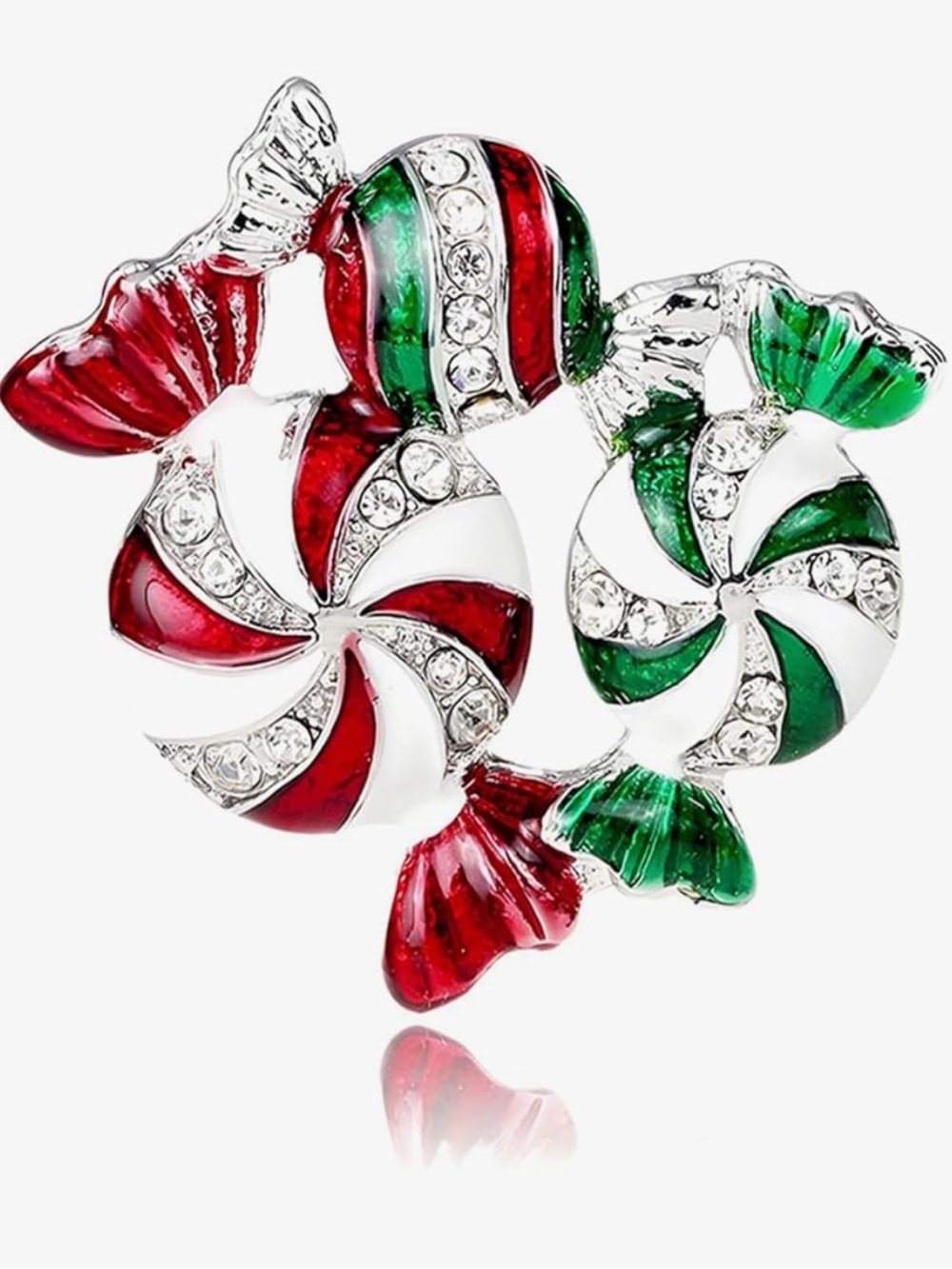 Anthropologie Red, Green & White Candy Swirl Brooch with Crystals